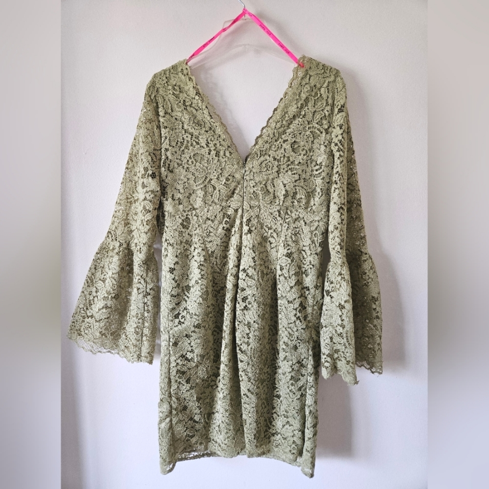 Betsey johnson sage green lace bell sleeve dress